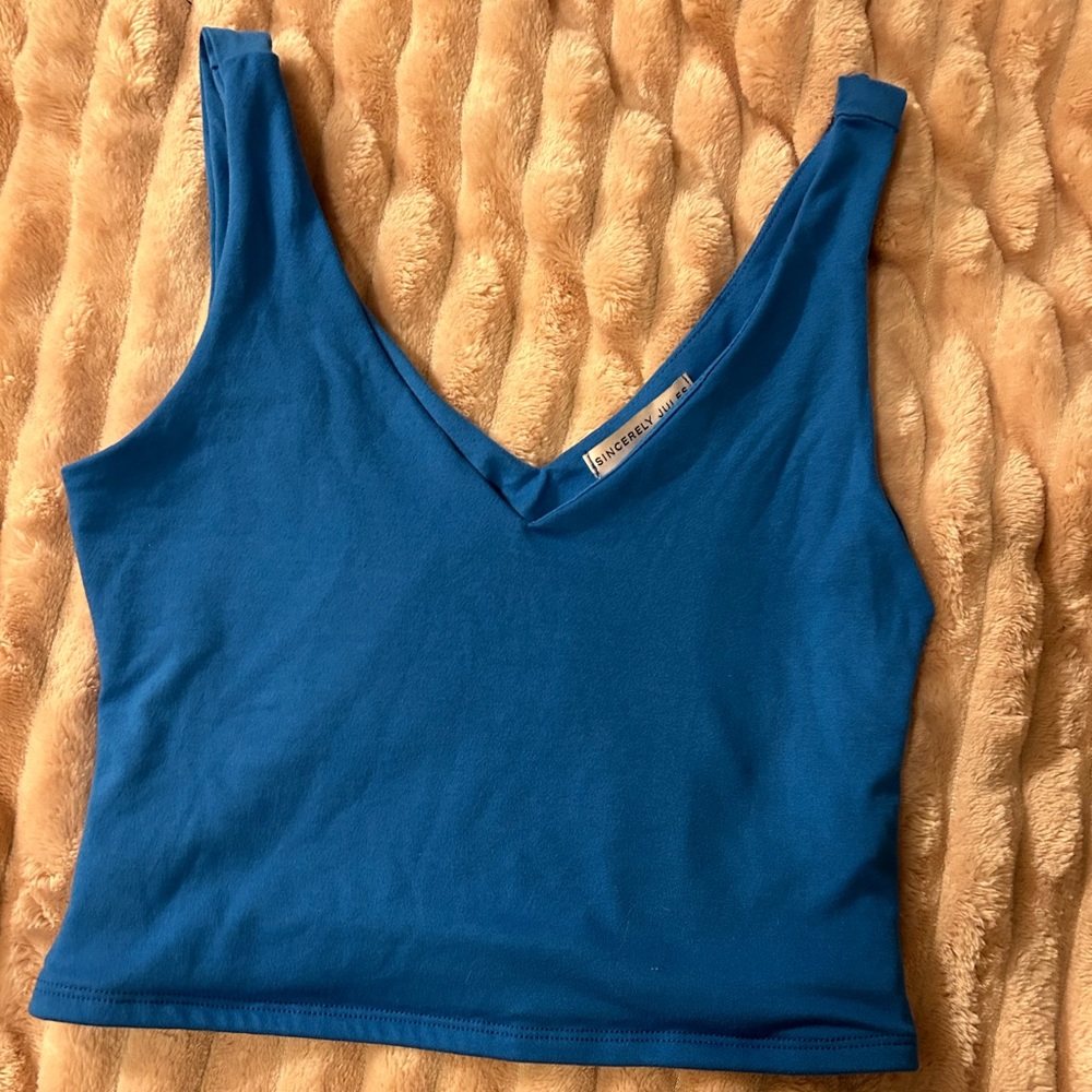 soft blue V neck tank top